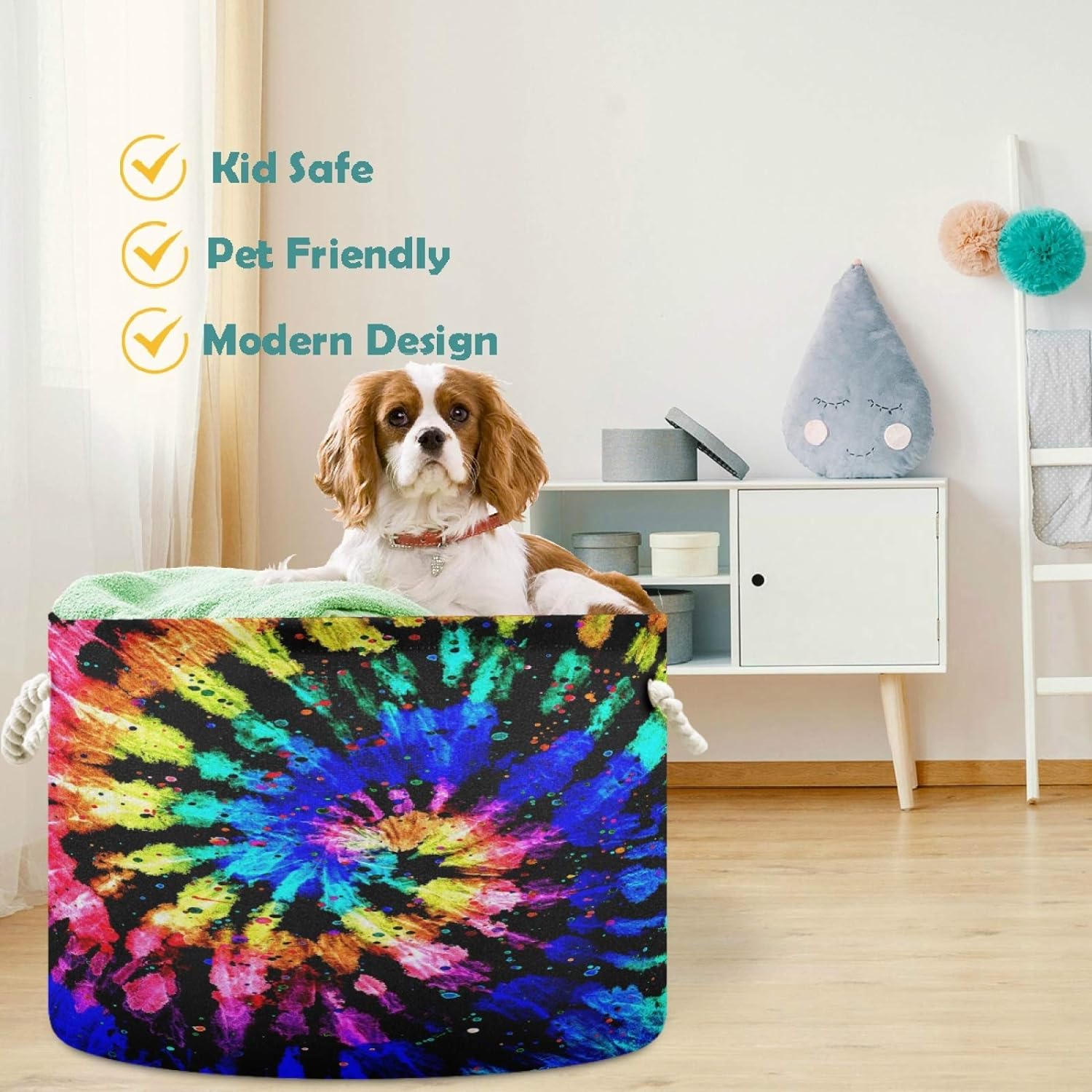 Great Choice Products Collapsible Large Capacity Basket Colorful Style Tie Dye Clothes Toy Storage Hamper With Durable Cotton Handles Home Organ