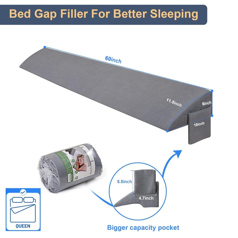 Great Choice Products Bed Wedge Pillow For Headboard,Pillow Wedge Queen Size-Bed Gap Filler-Mattress Gap Filler-Gap Pillow With Washable Cover F