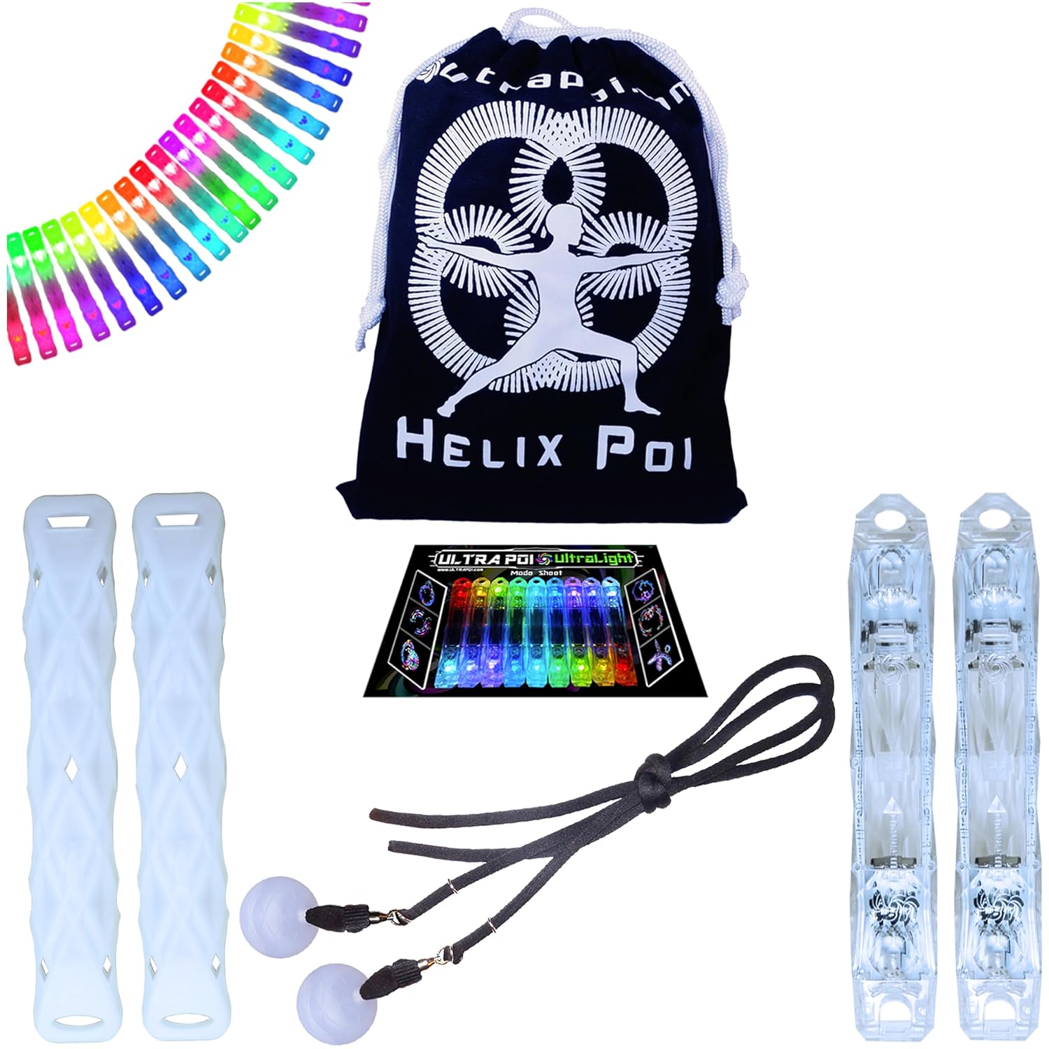 Great Choice Products Helixpoi Set - Helix Poi W/Non Led Knob Handles - 70+ Brilliant Color Modes & Patterns - Led Poi Glow Stick Lights W/Soft 