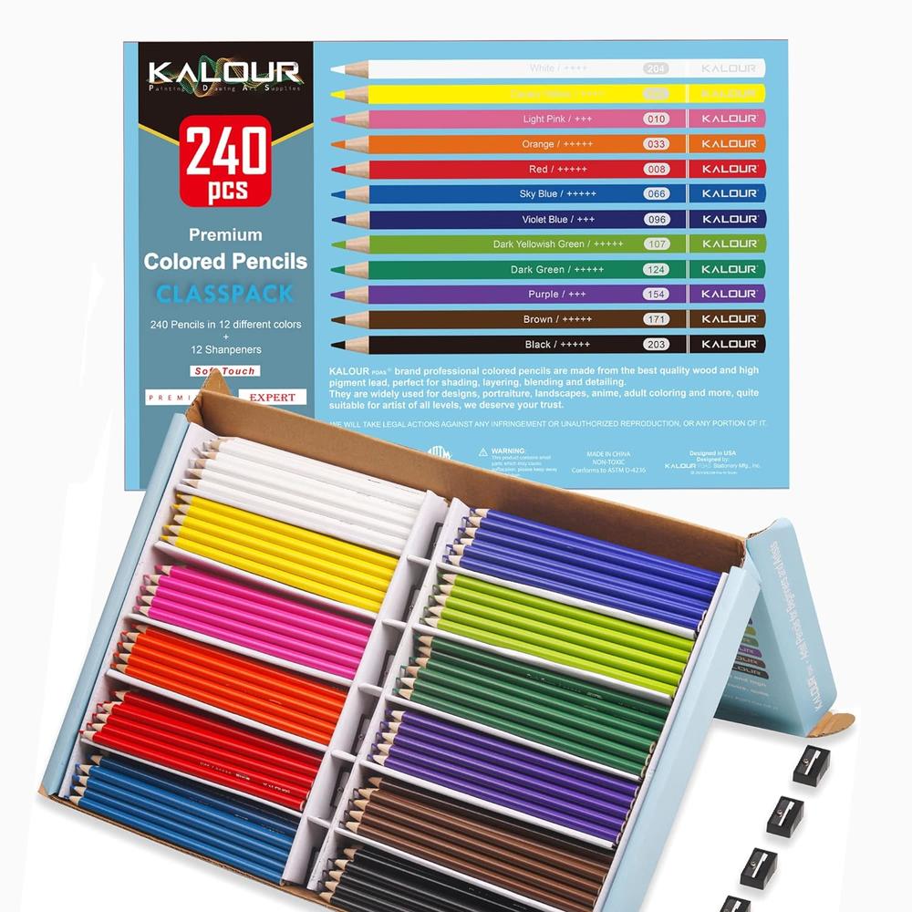 Great Choice Products Premium Colored Pencils,Bulk Classpack,12 Assorted  Vibrant Colors,240 Count Total,School Classroom Supplies For Kids Teach