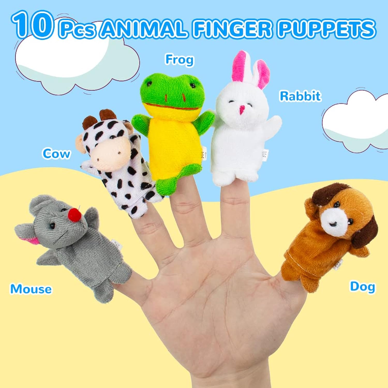 Great Choice Products Puppets With 2 Hand Puppets & 10 Finger Puppets - Soft Plush Animal Finger Puppet Toys For Kids, Mini Figures Toy Assortme