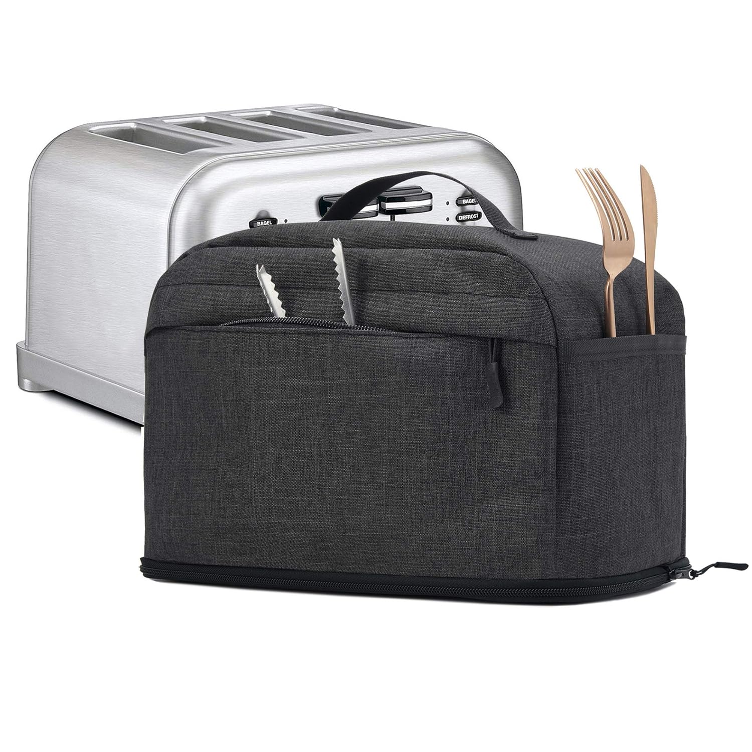 Great Choice Products Vosdans 4 Slice Toaster Cover With Removable Bottom 2-In-1 Toaster Bag With Pockets Toaster Storage Bag With Handle, Dust 