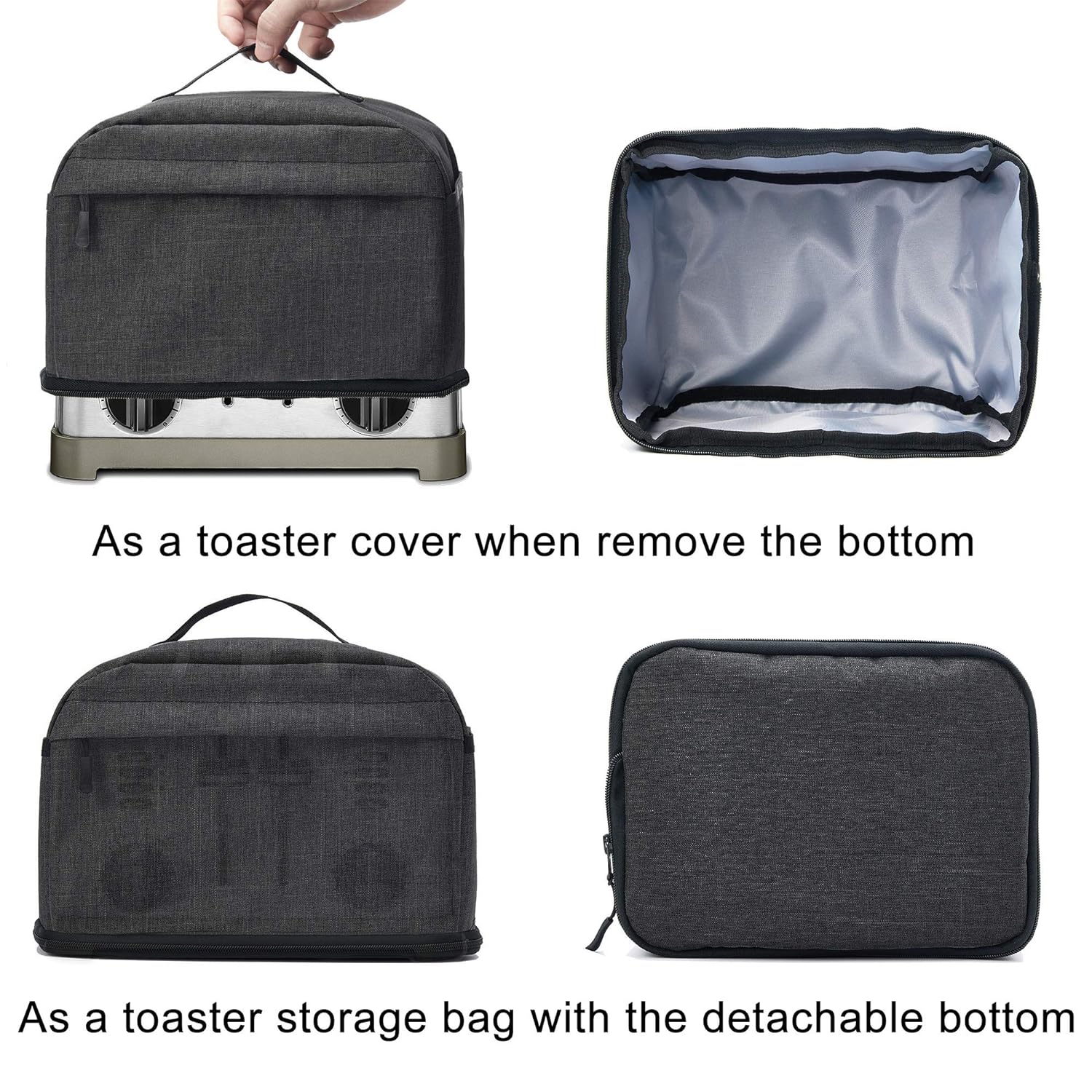 Great Choice Products Vosdans 4 Slice Toaster Cover With Removable Bottom 2-In-1 Toaster Bag With Pockets Toaster Storage Bag With Handle, Dust 