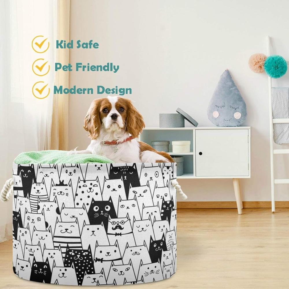 Great Choice Products Collapsible Large Capacity Basket Funny Black And White Cat Animal Clothes Toy Storage Hamper With Durable Cotton Handles 