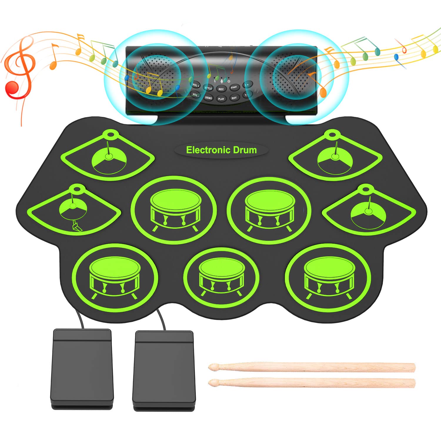 Great Choice Products Electronic Drum Set, 9 Pads Roll-Up Electric Drum Set, Practice Drum Pad Midi Drum Kit With Headphone Jack Built-In Speake