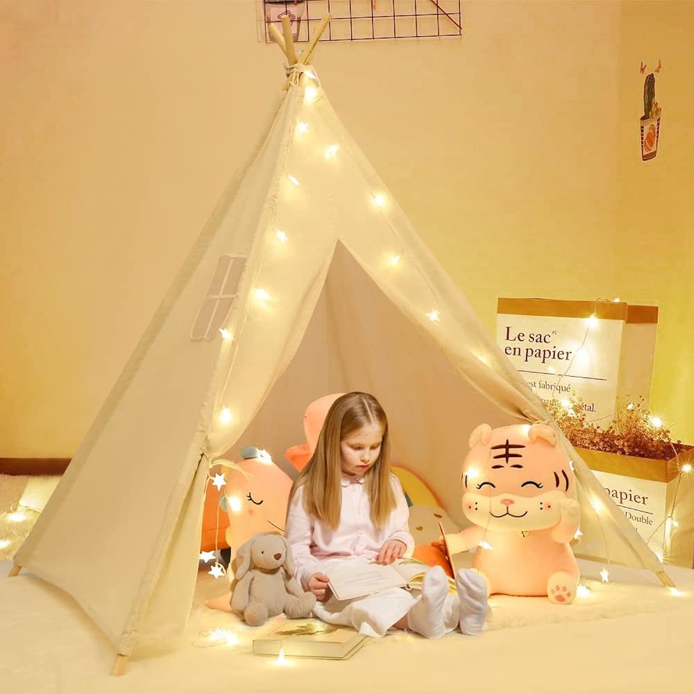 Great Choice Products Teepee Tent For Kids, Large Kids Play Tent 48×55 With Star Lights Indoor Outdoor Gifts For Kids Girl Gifts Boy Gifts Birth