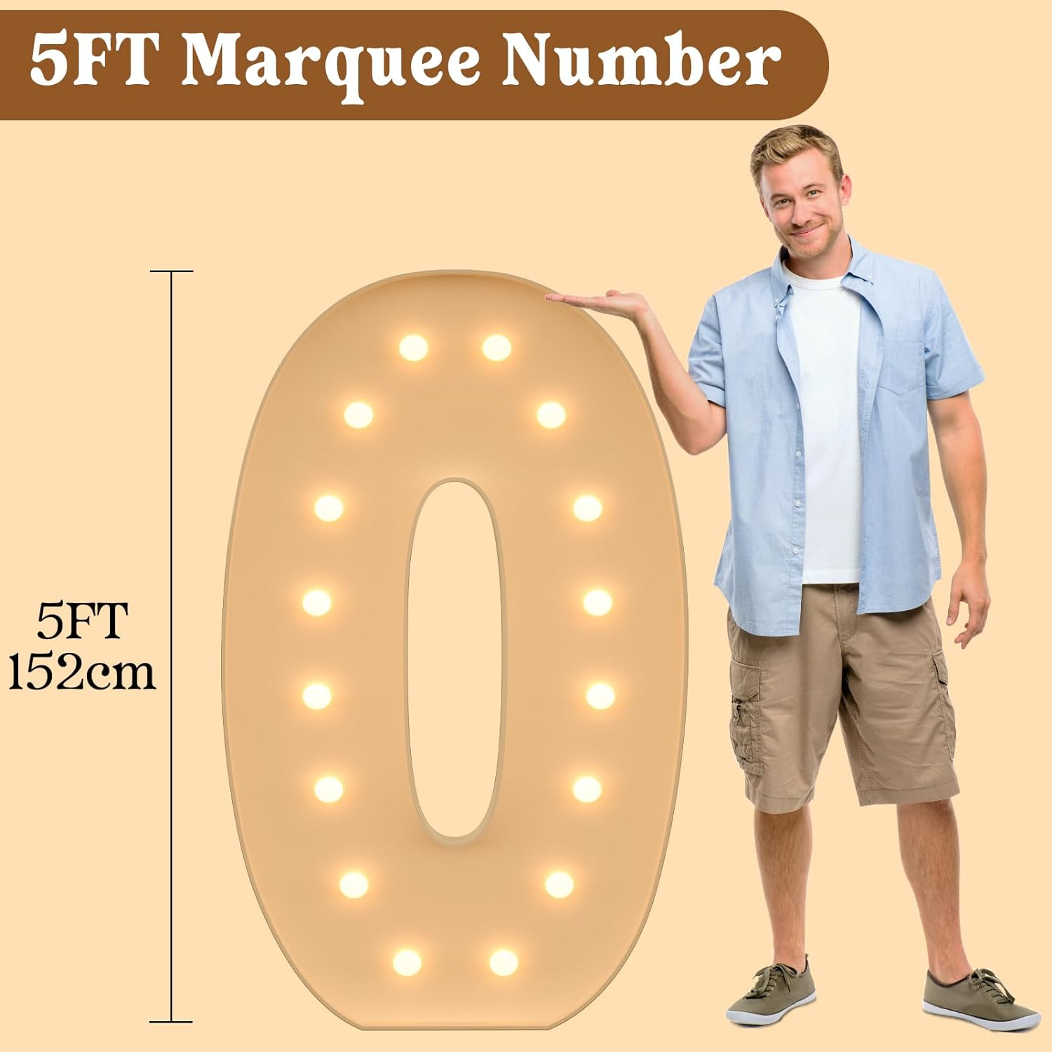 Great Choice Products 5Ft Giant Marquee Light Up Numbers, Marquee Numbers 0 For 30Th 40Th 70Th Birthday Decorations, Large Light Up Numbers For 