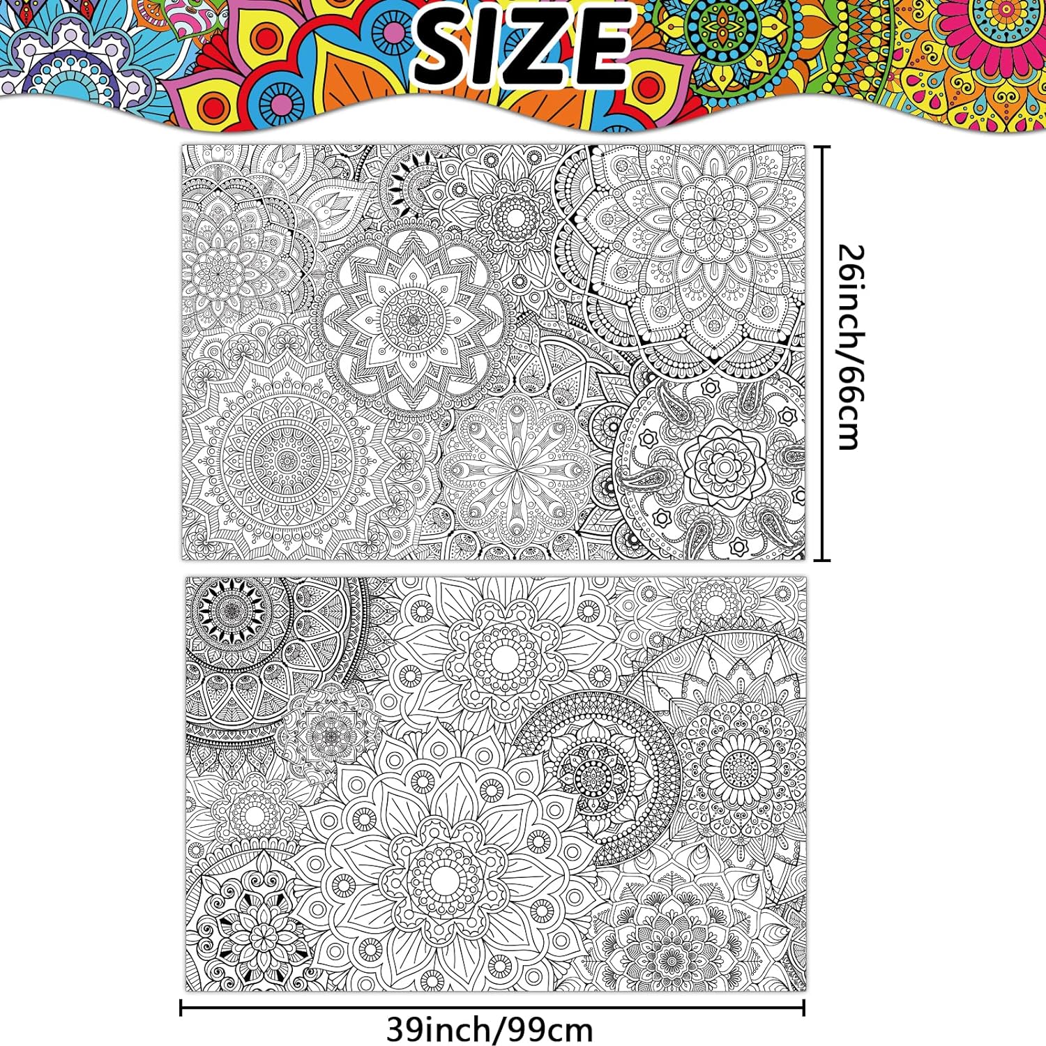 Great Choice Products 2 Pack Giant Mandala Coloring Posters 39 X 26 Jumbo  Mandala Coloring Posters