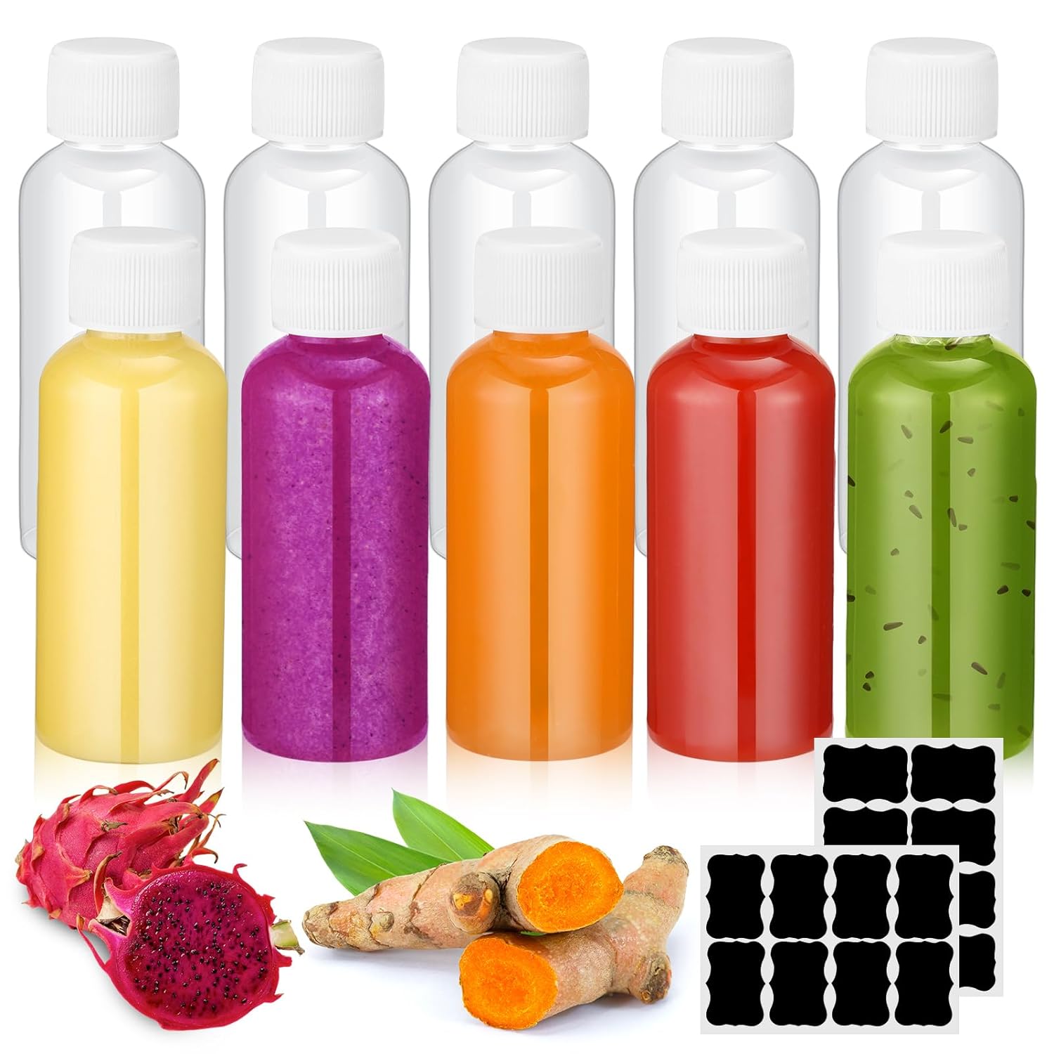 Great Choice Products 10 Pcs 1Oz Shot Bottles With Caps Ginger Shots  Bottles Wellness Shot Bottles Juice Shot Bottles Small Plastic Bottles For