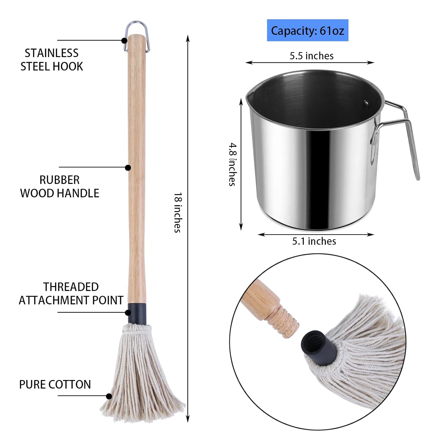 Great Choice Products Bbq Sauce Pot And Basting Brush Set, 61Oz Stainless Steel Sauce Pan & Basting Mop Brush, Gifts For Griller & Barbecue Cook