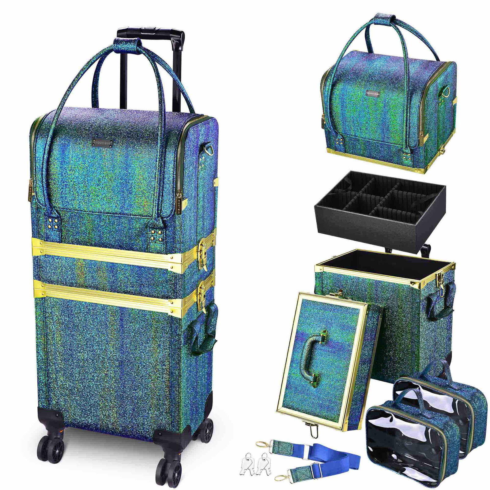 Great Choice Product Rolling Makeup Train Case Lockable Cosmetic Trolley Pu 3 In1 Organizer
