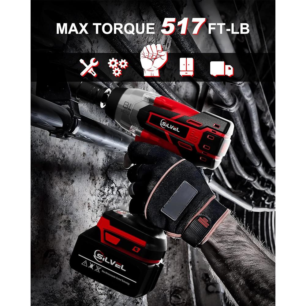 Great Choice Products 21V Cordless Impact Wrench 1/2 Inch, 517 Ft-Lbs (700N.M) Max Torque, Brushless Impact Driver With 1.5Ah Li-Ion Battery, …