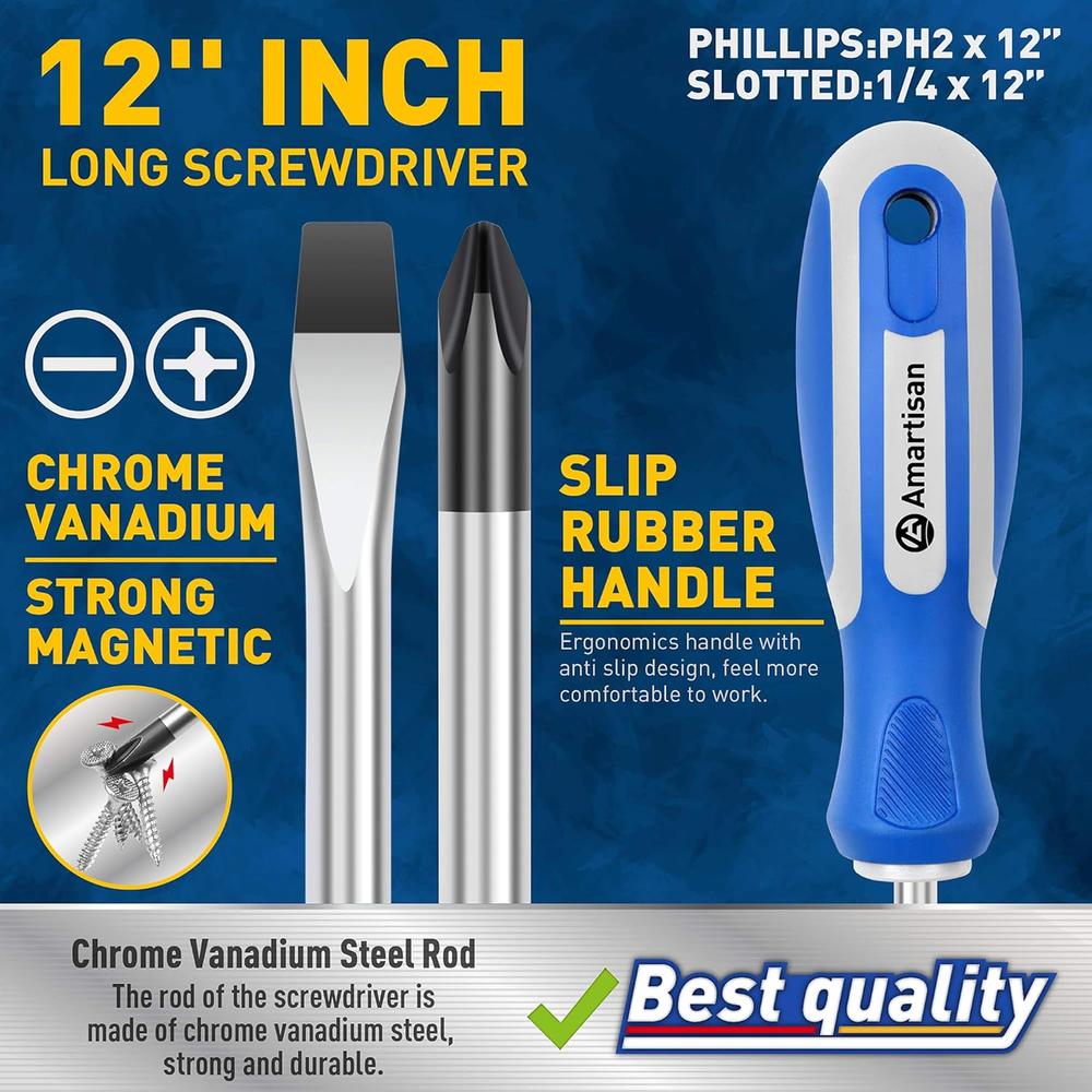 Great Choice Products 2-Piece 12'' Long Screwdriver Set, Long Blade ...