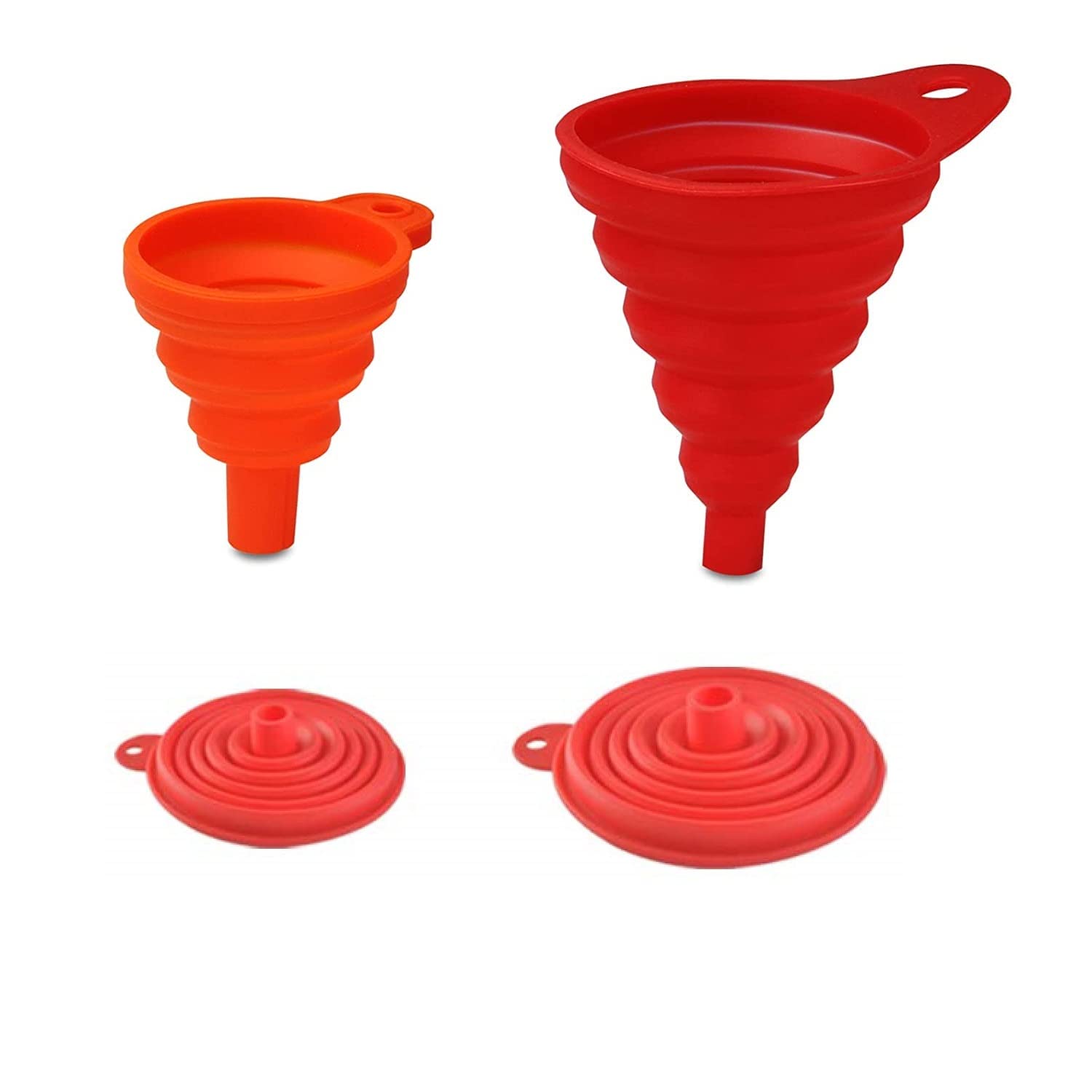 Great Choice Products Kitchen Canning Funnel Set Of 2, Premium Red Collapsible Silicone Food Funnels For Wide Mouth And Regular Mason Jars By