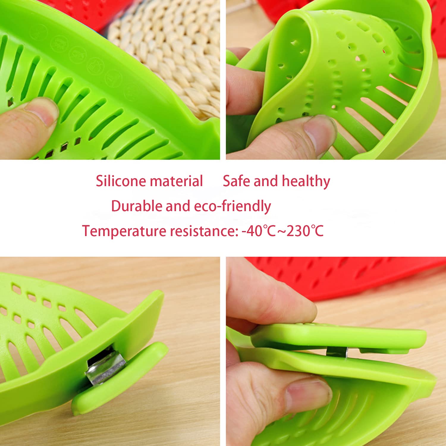 Great Choice Products 2 Pack Silicone Food Strainer-Clip On Strainer Colander Pots Bowls For Pan Pasta Vegetables Fruits, Hands-Free