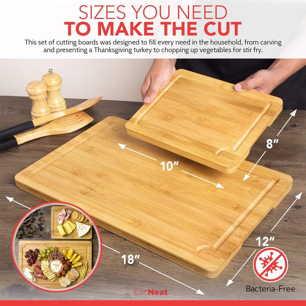 Great Choice Products Extra Large Bamboo Cutting Board Set- Luxury Kitchen And Bbq Chopping Board With Juice Grooves For Meat Carving, Fruits,…
