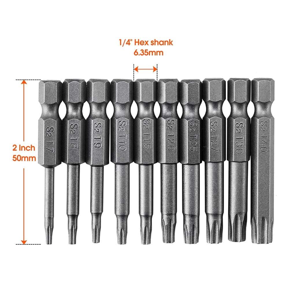 Great Choice Products 10Pcs Torx Head Screwdriver Bit Set, S2 Steel Magnetic Security Tamper Proof Star 6 Point Screw Driver Kit Tools, 1/4 In…