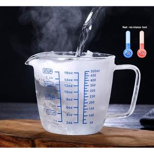 Great Choice Products Glass Measuring Cup with Lid, Graduated Beaker Mug with Handle, Borosilicate Glass V-Shaped Spout Microwave Safe Scales