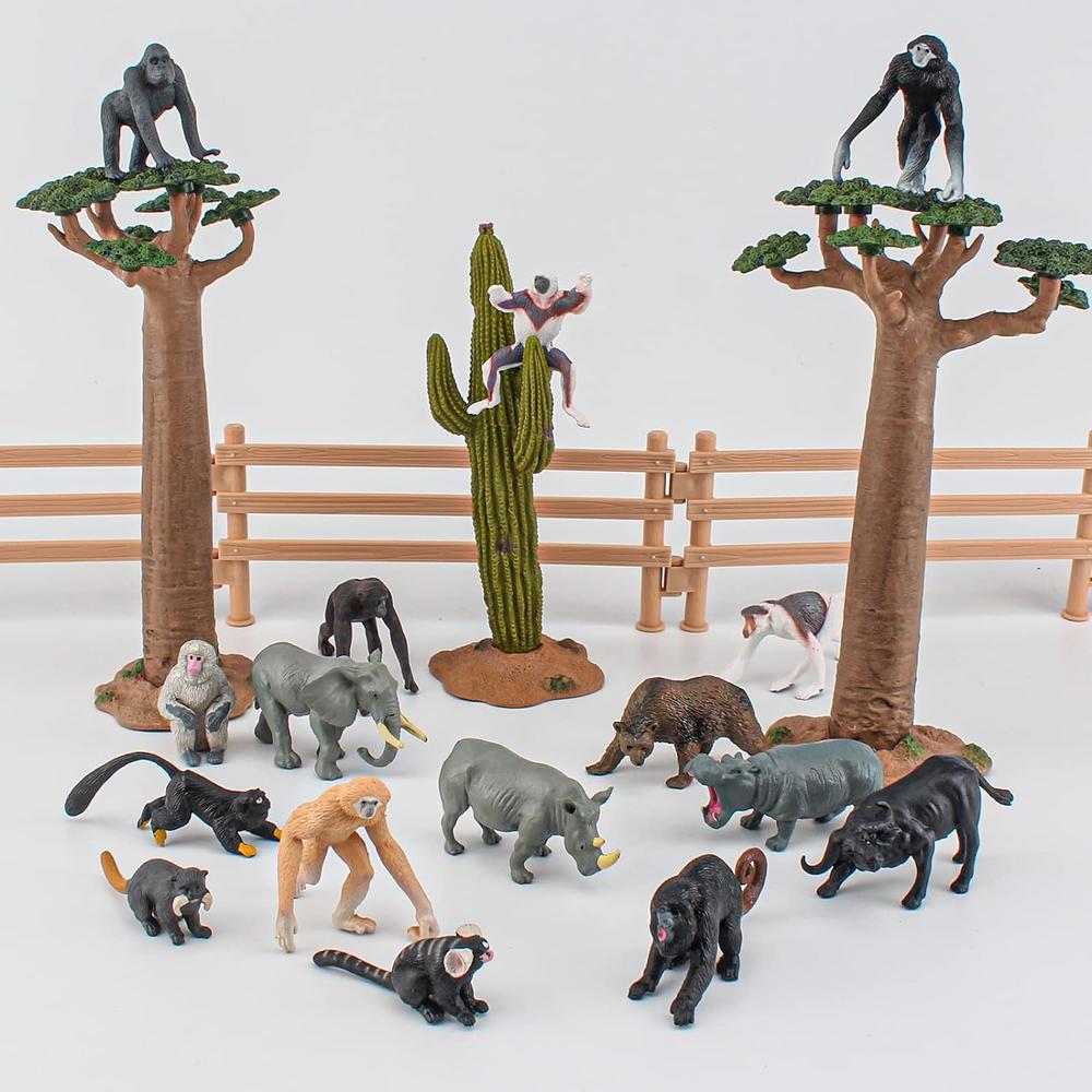 Great Choice Products 16Pcs Squirrel Monkey Figure Set Monkey Toy Wild Animals Tiny Monkey Figurines Collectible Monkey Habitat Diorama Cake T…
