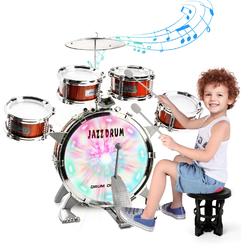 Great Choice Products Kids Drum Set With Light Music Toy Drum Set For Toddlers Rock Jazz Drum Kit With Stool, Bass Drum, 4 Small Drums Percuss…