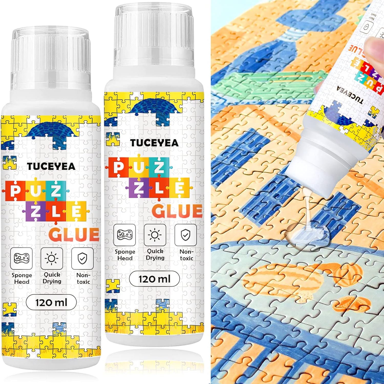 Great Choice Products 2 Pack 120Ml Jigsaw Puzzle Glue With New Sponge Head,  Suitable For 1000/3000/5000 Pieces Of Paper And Wood Puzzle, Clear…