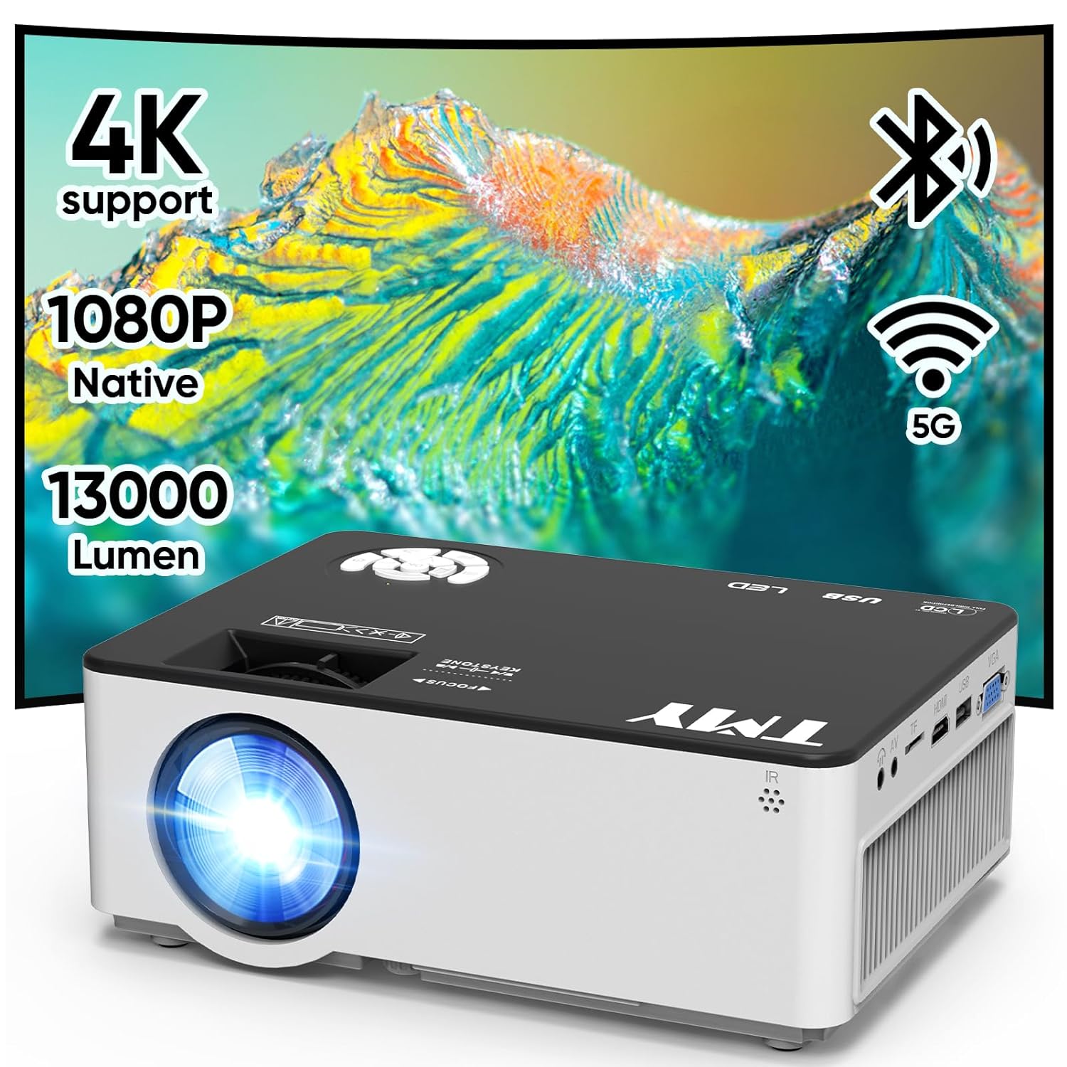 Great Choice Products Native 1080P Projector With 5G Wifi And Bluetooth 5.1, 13000 Lumens 4K Supported Mini Projector, Portable Projector Compat…