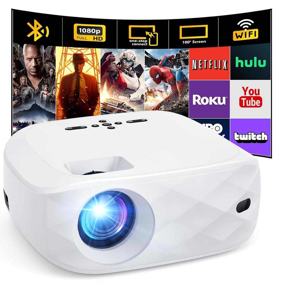 Great Choice Products 4K Projector With Wifi And Bluetooth, One-Step Mirroring Portable Projector For Phone, Native 1080P Mini Projector With 10…