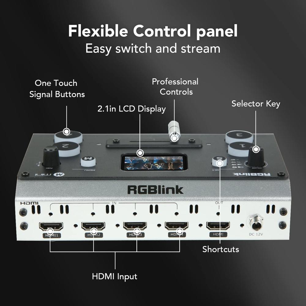 Great Choice Products Mini Video Mixer Switcher With 4 X Hdmi Inputs 2K Input/Output Real Time Live Streaming, Support Output 6 Pictures Pvw And…