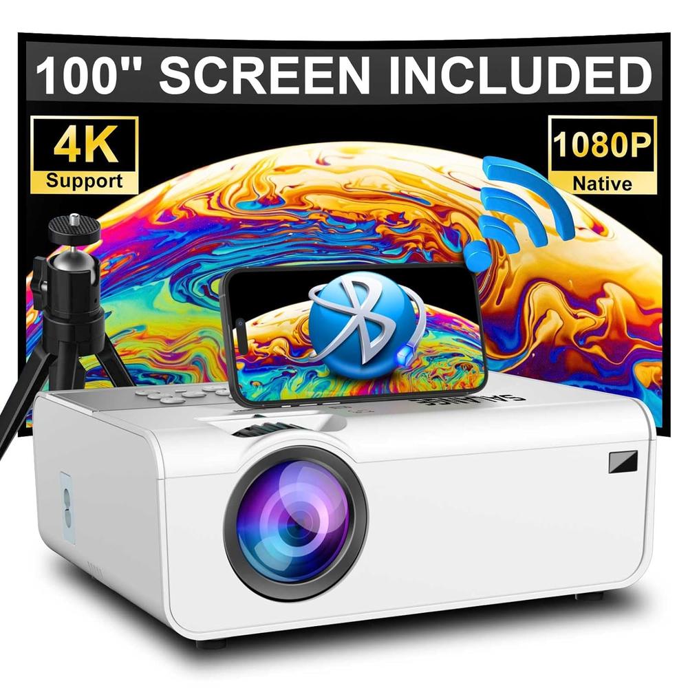 Great Choice Products Mini Projector With Wifi And Bluetooth - 5G Native 1080P Projector 4K Support, 12000 Lux Outdoor Movie Projector Portable,…