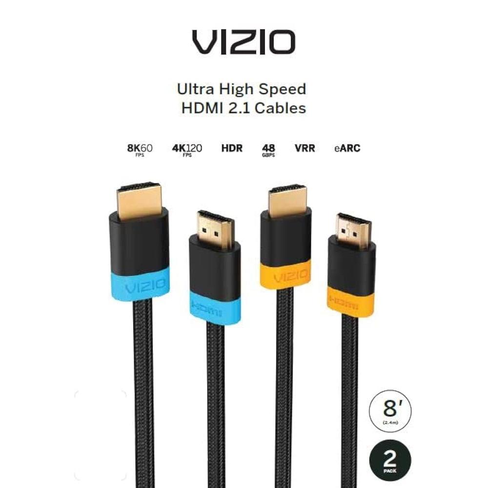 VIZIO XHC21-82BN Ultra High Speed HDMI 2.1 Cables- 2 Pack of 8 Ft. Cables