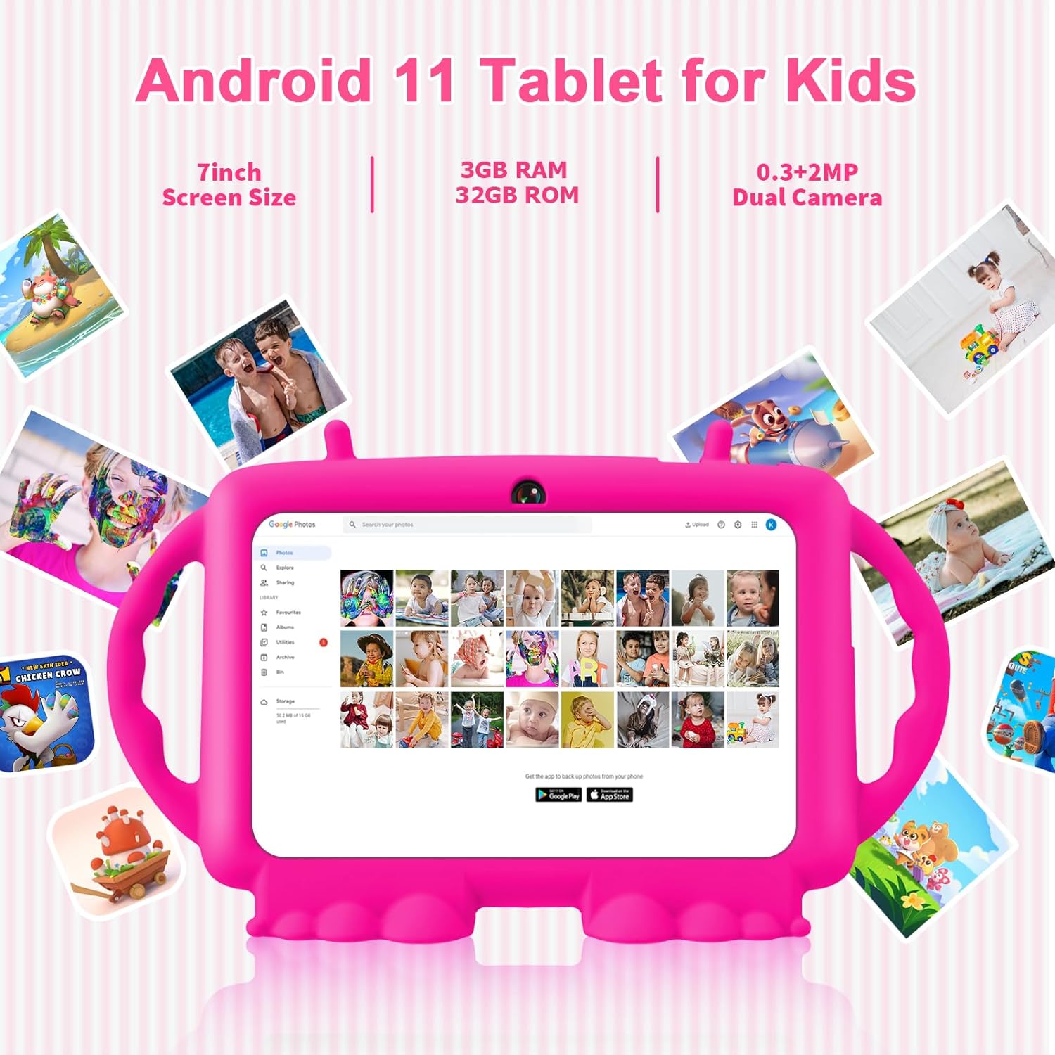 Great Choice Products Kids Tablet, 7 Inch Android 11 Tablet For Kids, 3Gb Ram 32Gb Rom, Toddler Tablet With Bluetooth, Wifi, Parental Control, D…
