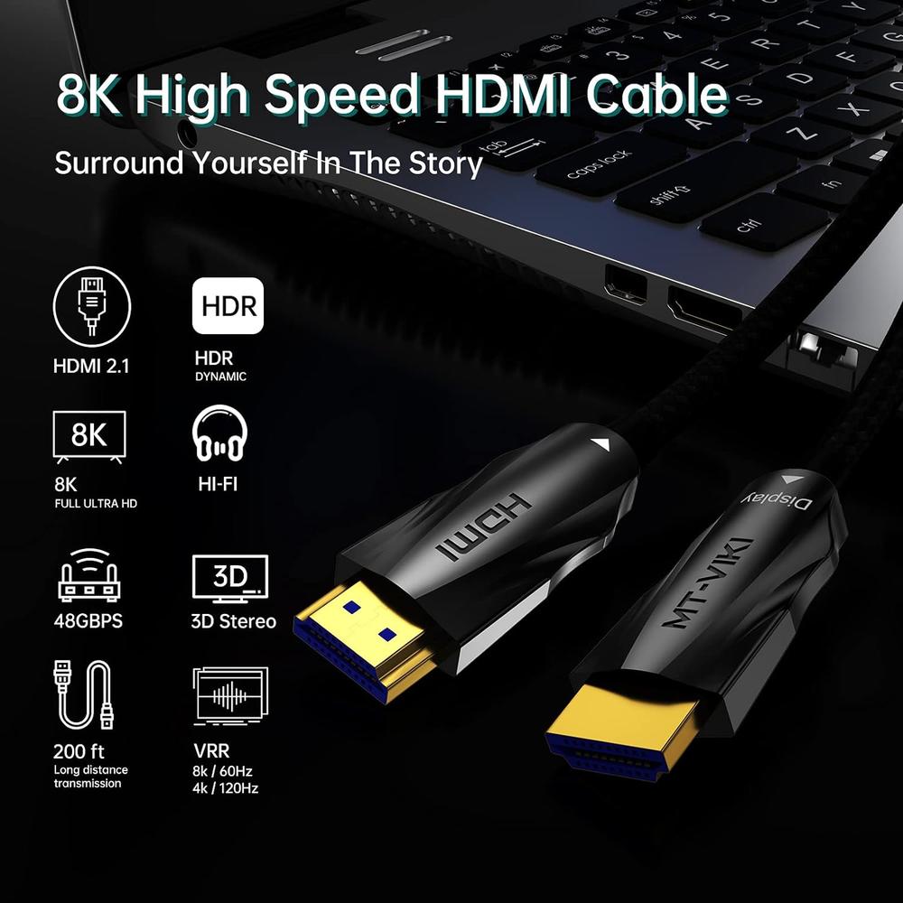 Great Choice Products 8K Hdmi Fiber Optic 2.1 Cable 200Ft, 8K@60Hz Fiber Hdmi Braided Nylon Cable, Ultra High Speed 48Gbps 4:4:4 Hdr/Earc For Ps…