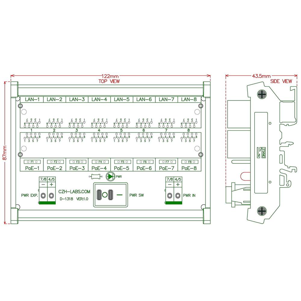 Great Choice Products Czh-Labs Din Rail Mount 8 Ports Passive Rj45 Poe ...