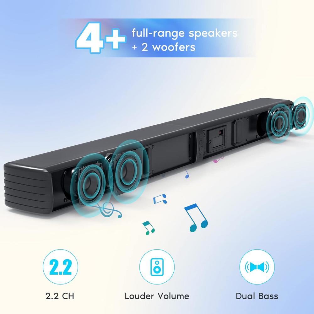 Great Choice Products Sound Bar, Bass Speakers For Smart Tv With Dual Subwoofer 3D Surround Sound System, 32 Inch 2.2Ch Home Theater Audio Sound…