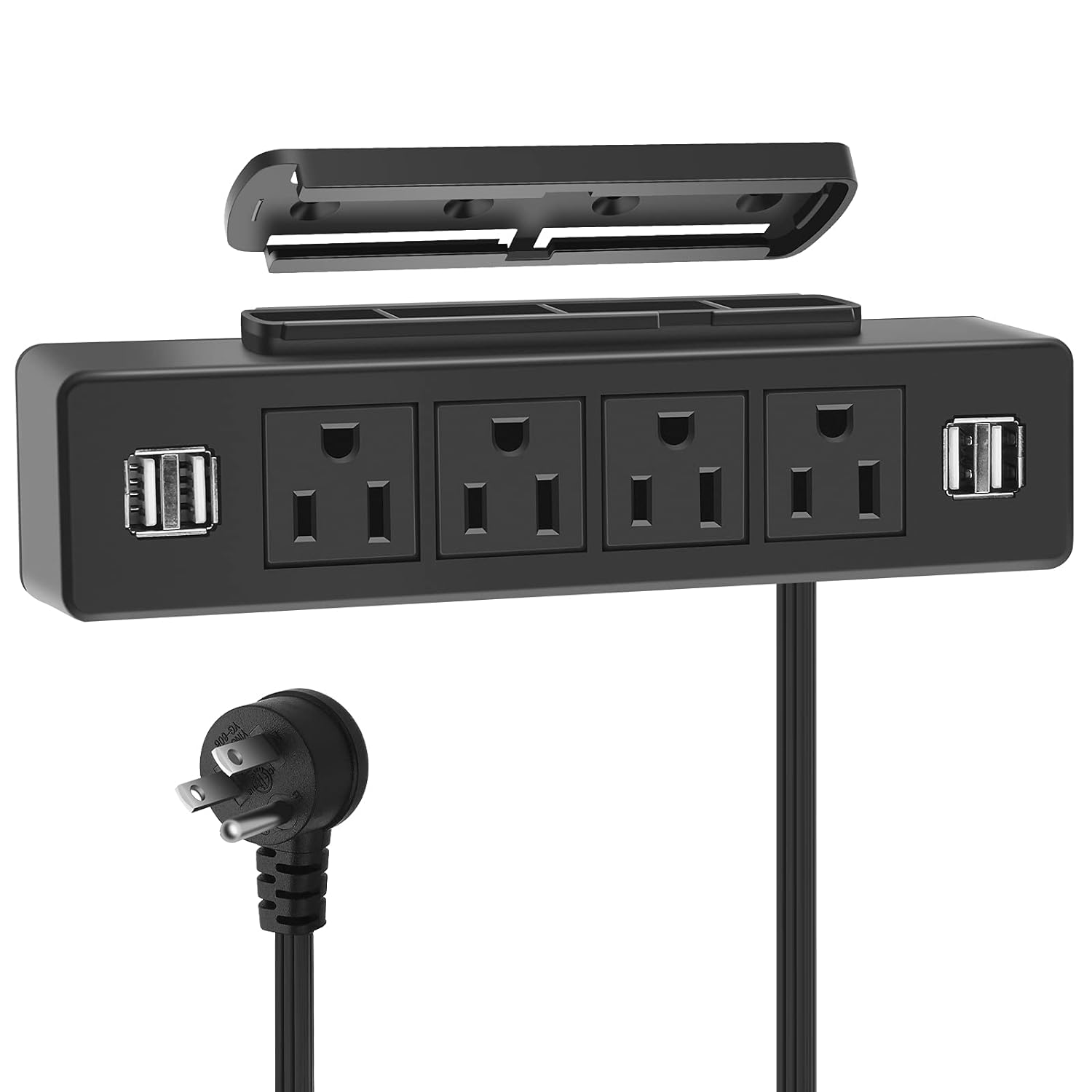 Great Choice Products Under Desk Power Strip, Adhesive Wall Mount With Usb, Black Desktop Power Outlets, Removable Mount Multi-Outlets With 4 Us…