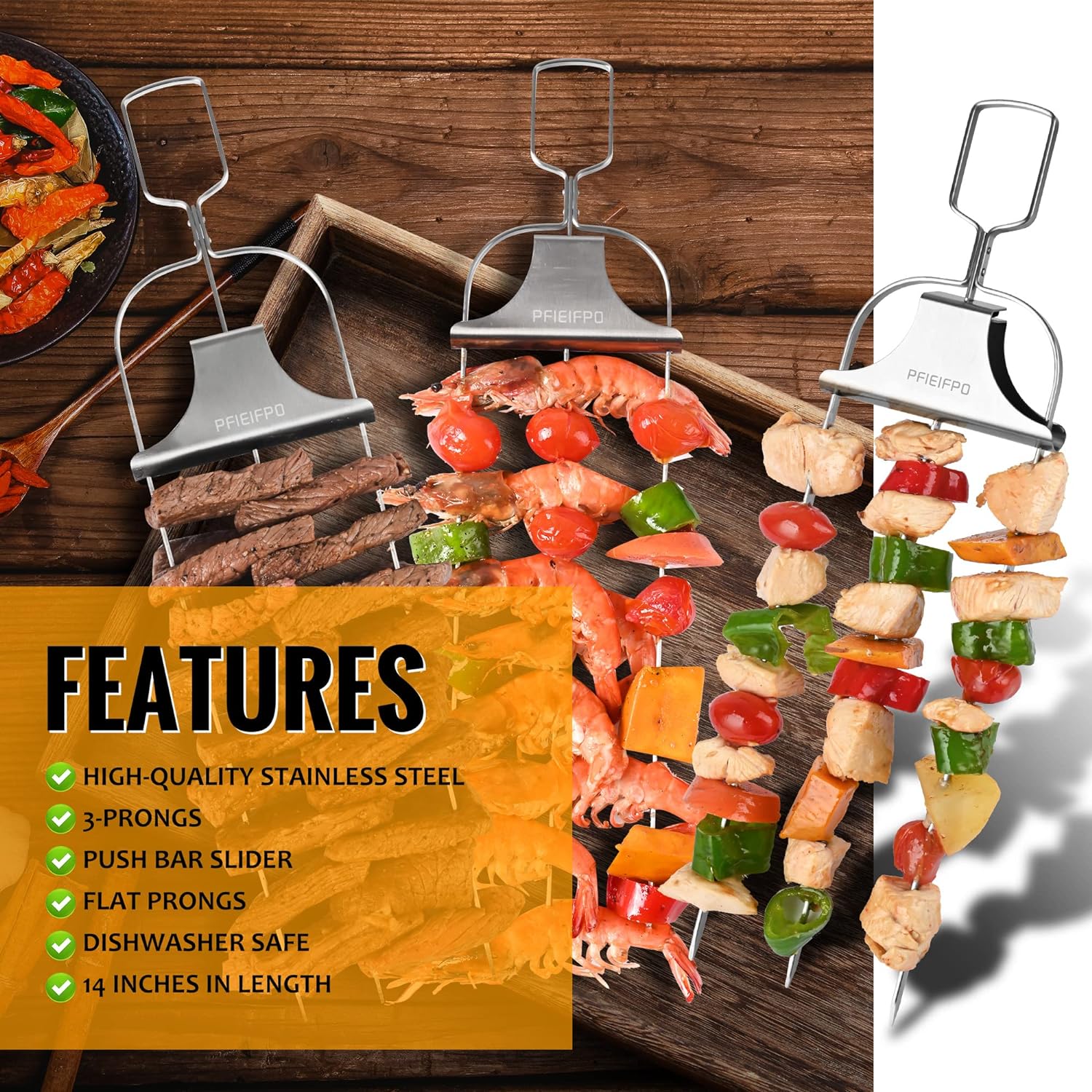 Great Choice Products 3Pcs Grilling Savant 3 Way Skewers,14 Inch Metal Skewers For Grilling,Easy To Use Push Bar Slider, Bbq Accessory, Perfect …