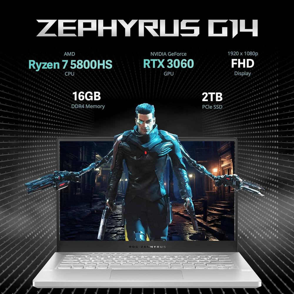 ASUS 2022 ROG Zephyrus 14" FHD 144Hz Gaming Laptop, AMD Ryzen 7-5800HS Processor, 16GB RAM, 2TB PCIe SSD, Backlit Keyboard…