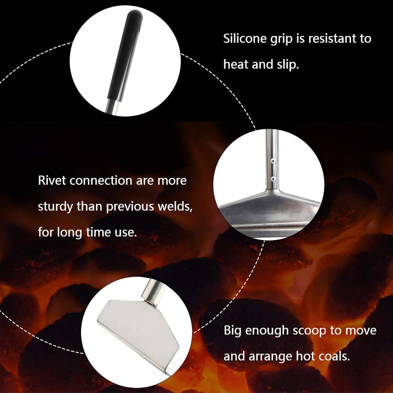 Great Choice Products Charcoal Grill Rake Grill Ash Tool Accessories,Charcoal Kettle Grill Pizza Oven Ash Rake Stainless Steel-32 Inch