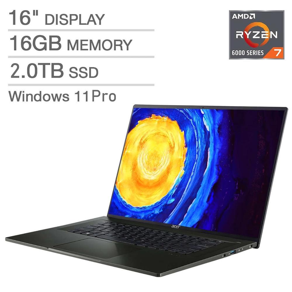 Acer Swift Edge 16" 4K Oled 400 Nits Extremely Slim Laptop, 8Cores Amd Ryzen7 6800U, Backlit Kb, Fingerprint Reader, 100% Dci-P…
