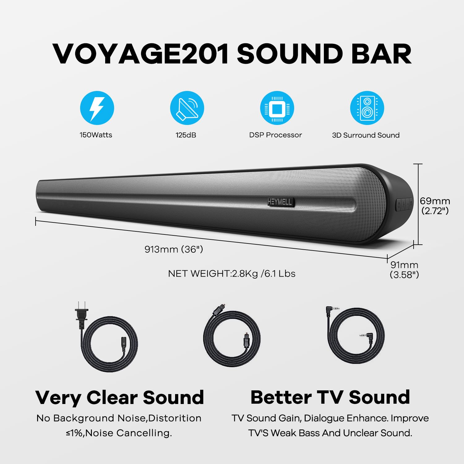 Great Choice Products 150W 2.0Ch Soundbar For Tv, 3D Surround Sound Bars For Tv, 6X Speakers Bluetooth Soundbar Built In Subwoofer, Clear Sound …