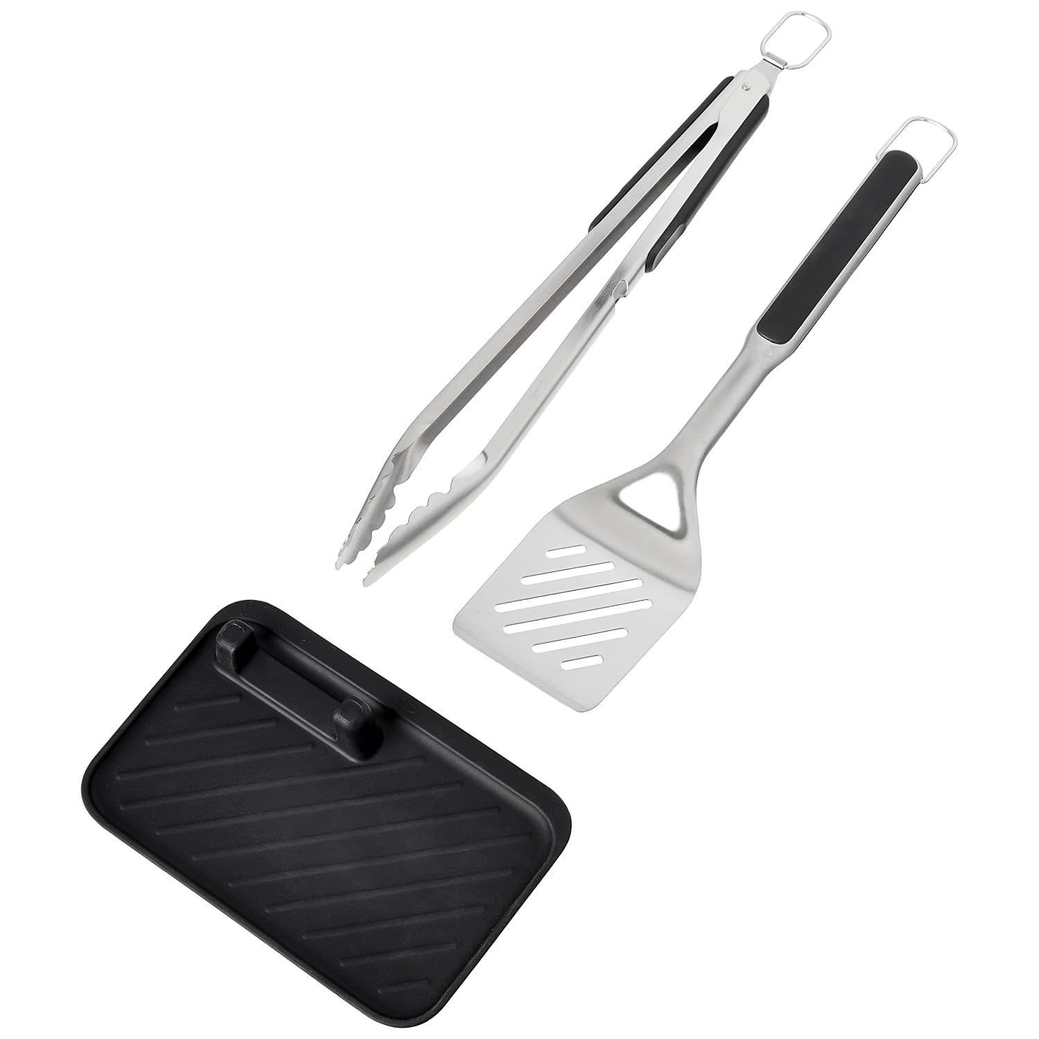 Great Choice Products Good Grips Grilling, 3Pc Set - Tongs, Turner And Tool Rest, Black