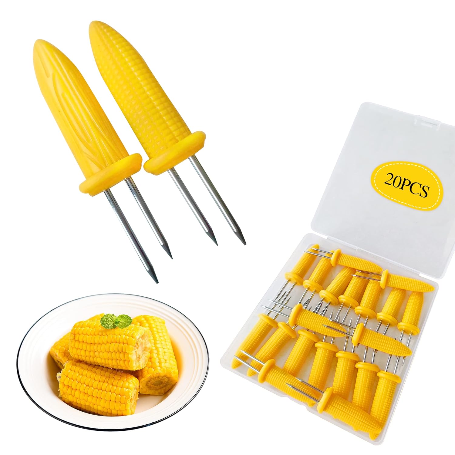 Great Choice Products 20 Pcs/Set Corn On The Cob Holders, Stainless Steel Heat Resistant Non Slip Barbecue Corn Prongs Skewers For Bbq, Cooking,…