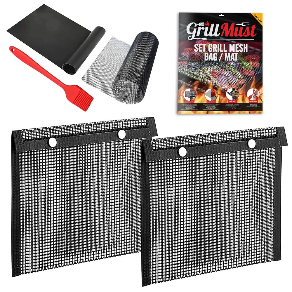Great Choice Products Grill Mesh-Premium Set Of 2 Large Grill Mesh Bags For Outdoor Grill 12 X 9.5 Inch, Nonstick Grill Mat & Grill Mesh Mat 16 …