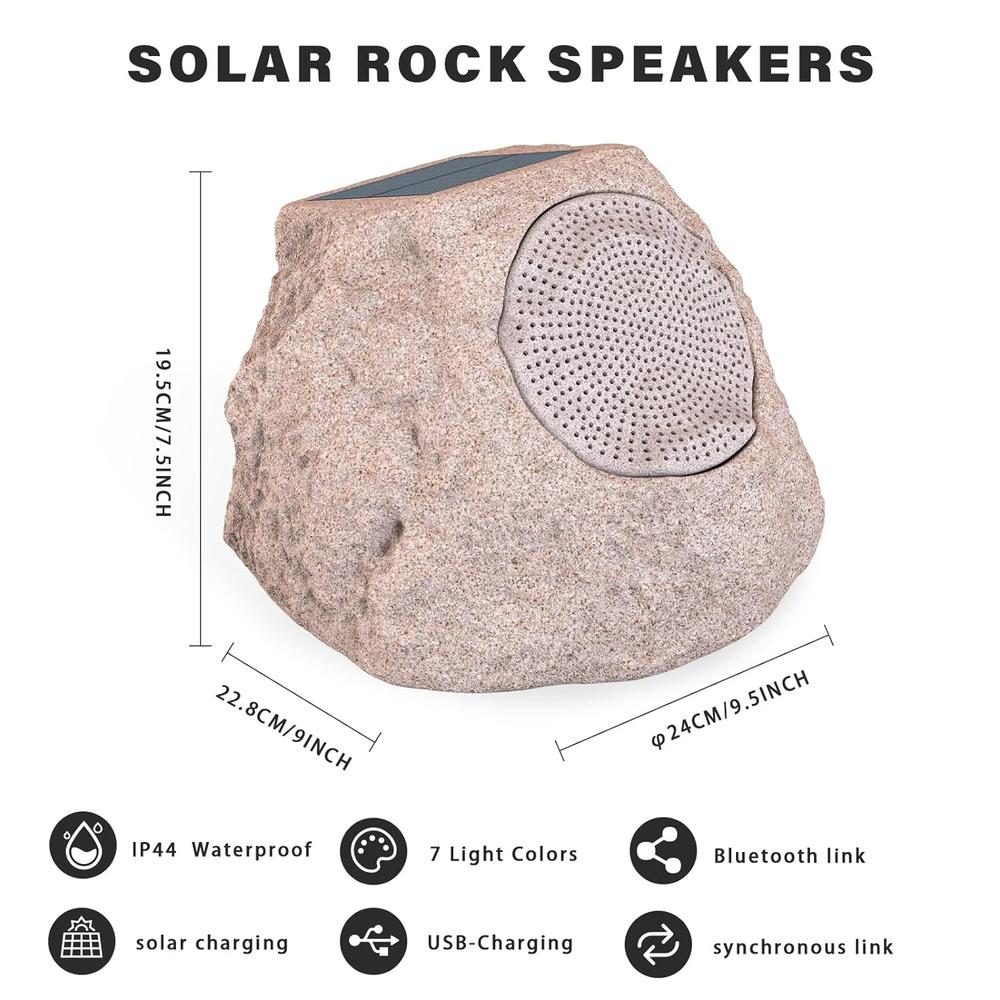 Great Choice Products Rock Speaker Outdoor Waterproof Outdoor Solar Speaker Wireless Portable Rock Bluetooth 5.0 Speakers With 7 Light Colors, R…