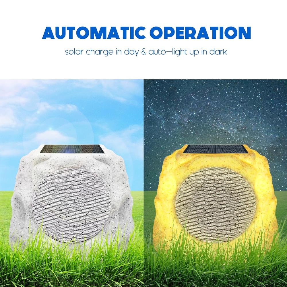 Great Choice Products 2*Outdoor Speakers Outdoor Solar Rock Speaker 7 Colors Solar Outdoor Buetooth Speakers Solar & Usb Rechargeable Battery Ou…