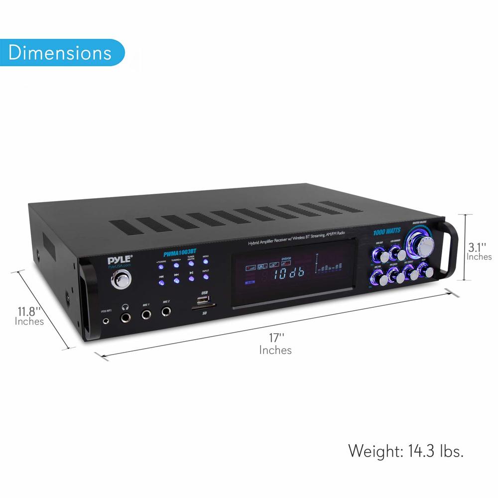 Pyle 4 Channel Bluetooth Power Amplifier - 1000W Home Audio Rack Mount ...