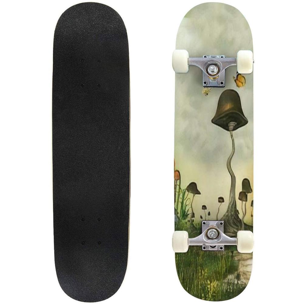 Great Choice Products Fantasy Landscape With Butterfly And Mushrooms Skateboard 31"X8" Double-Warped Skateboards Outdoor Street Sports Skateboar…