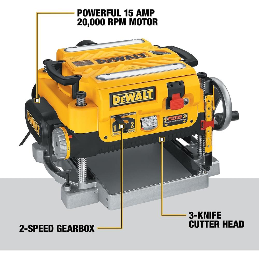 DeWalt Planer, Thickness Planer, 13-Inch, 3 Knife for Larger Cuts, Two Speed 20,000 RPM Motor, Corded (DW735)