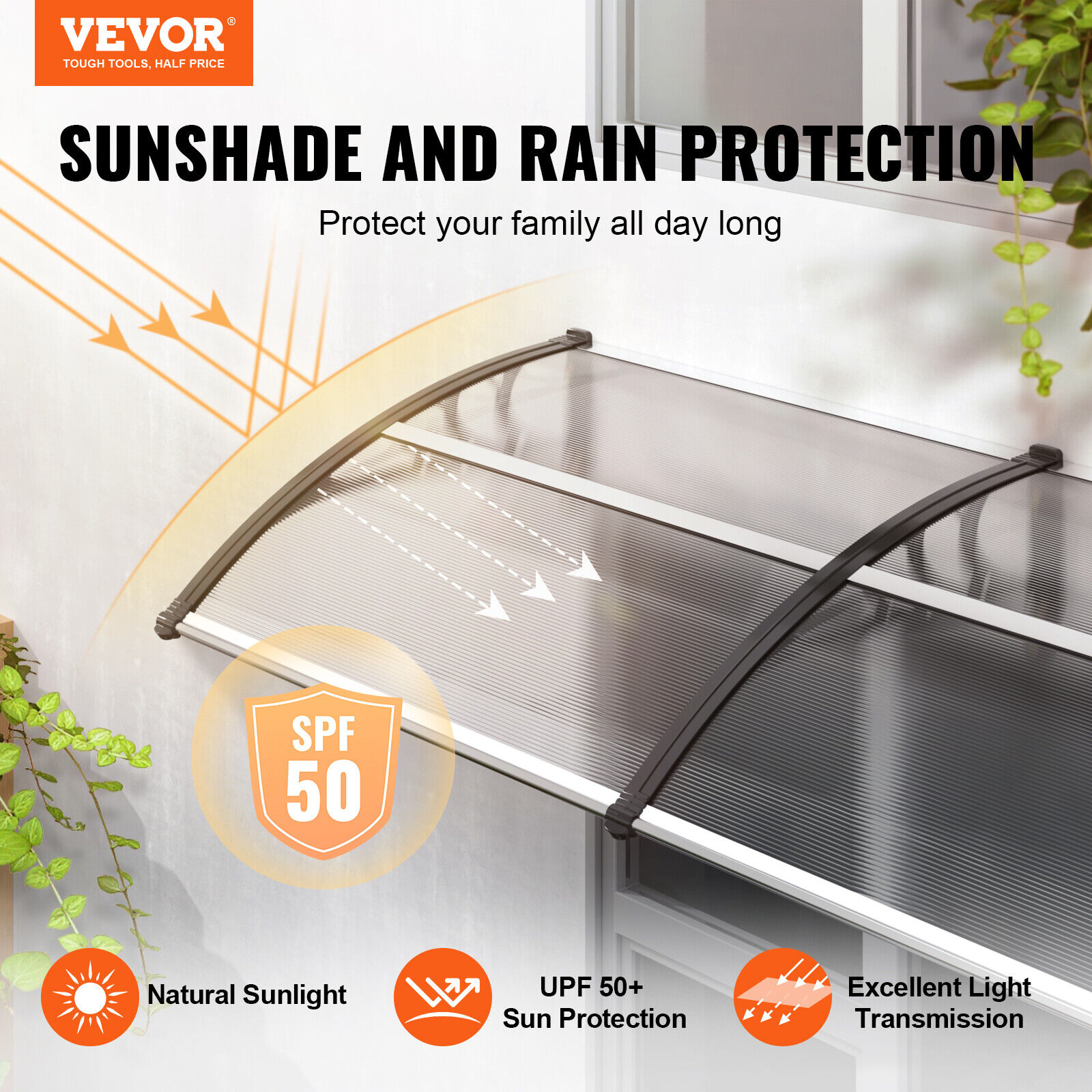 VEVOR Window Door Awning Canopy UV Rain Cover 38" x 78" PC Sheet transparent