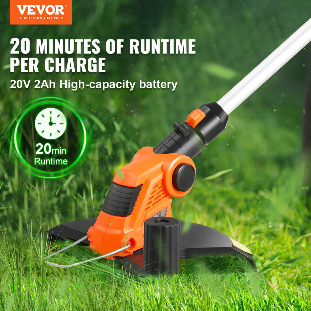 VEVOR Cordless String Trimmer 12" 20 V 2Ah Battery Powered Weed Eater Auto Feed